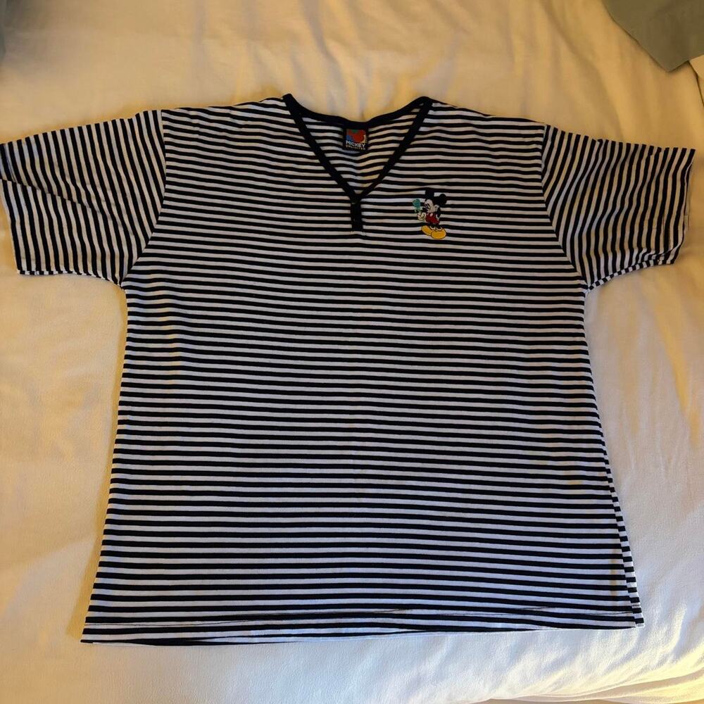 Vintage Disney Mickey Mouse Striped V-Neck Tee XL